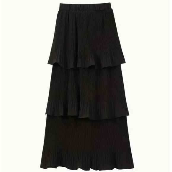 Dresses & Skirts - NWOT Black Layered Ruffle Hem Pleated Skirt For Summer Spring‎ Size Medium